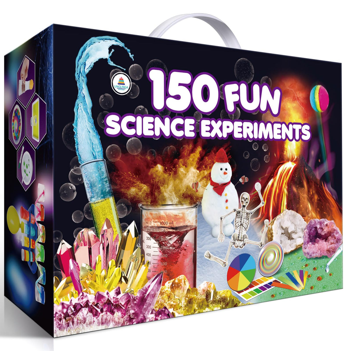 UNGLINGA 150 Experiments Science Kits for Kids Boys Girls, S.T.E.M Kit Toys Gifts Ideas Birthday Christmas, Chemistry Break Geodes, Volcano, Physics Educational Activities Project UNGLINGA
