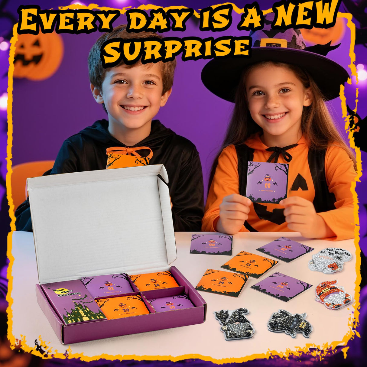 Halloween Diamond Painting Advent Calendar 2025, Unique Gnomes Advent Calendar 24 Days, DIY Crafts Diamond Art Calendar, Keychains, Trick or Treat, Surprise Halloween Gifts for Girls, Kids, Women, Adult (Purple Box) compareye