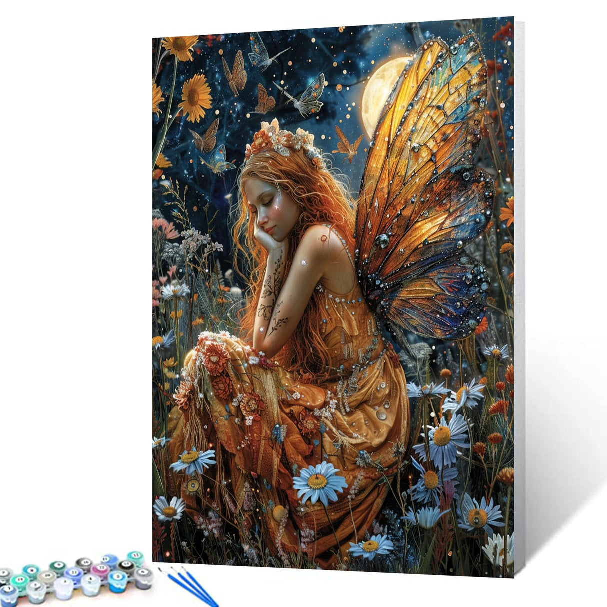 Tucocoo Butterfly Fairy Paint by Number for Adults, Flowers Easy DIY Oil Painting Kits on Canvas with Brushes and Acrylic Pigment, Fantasy Woman Huge Wings Picture for Home Decor 16x20inch Frameless Tucocoo