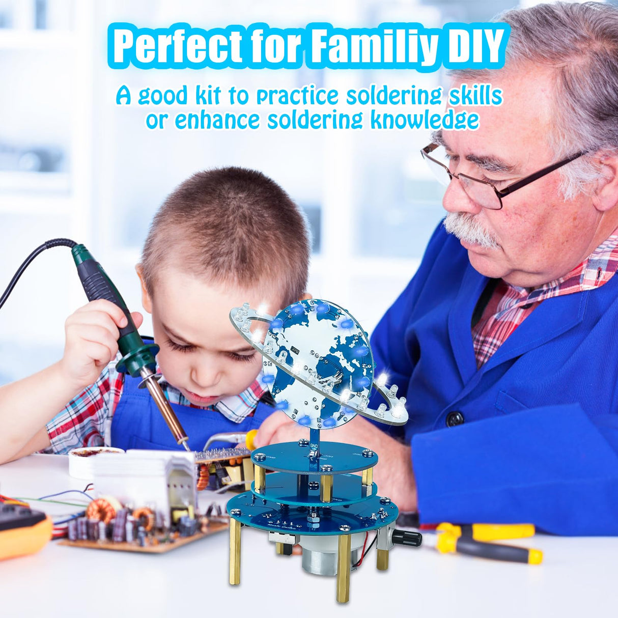 PEMENOL Soldering Practice Project Kit, DIY Globe Planetary Motion Soldering Kit, Rotating Universe Model Electronic Kit with Music Brightness Adjustable for STEM Learning School Education PEMENOL