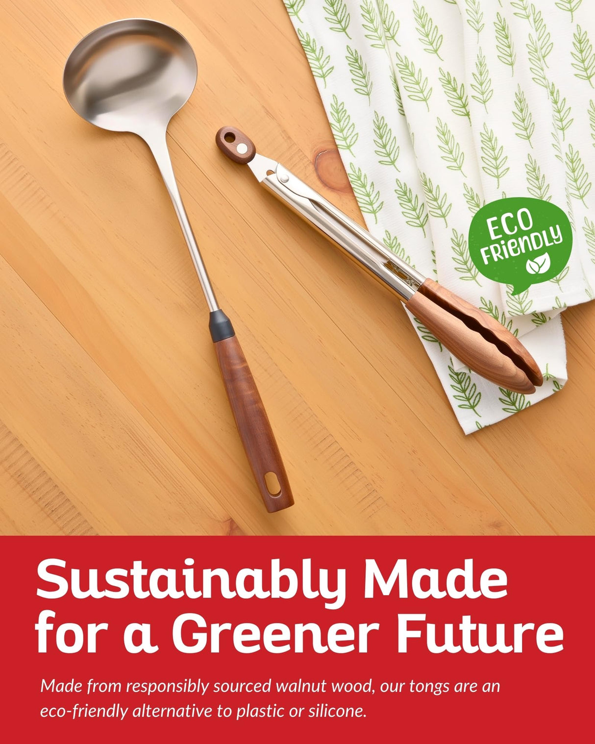 Boxiki Kitchen Tongs for Cooking with Wooden Tips - Nonstick Cooking Tongs & Salad Tongs for Serving Food, Grilling, Cooking, BBQ and Tossing Salad - Made of Natural Walnut Wood, Size 12-inch Boxiki Kitchen