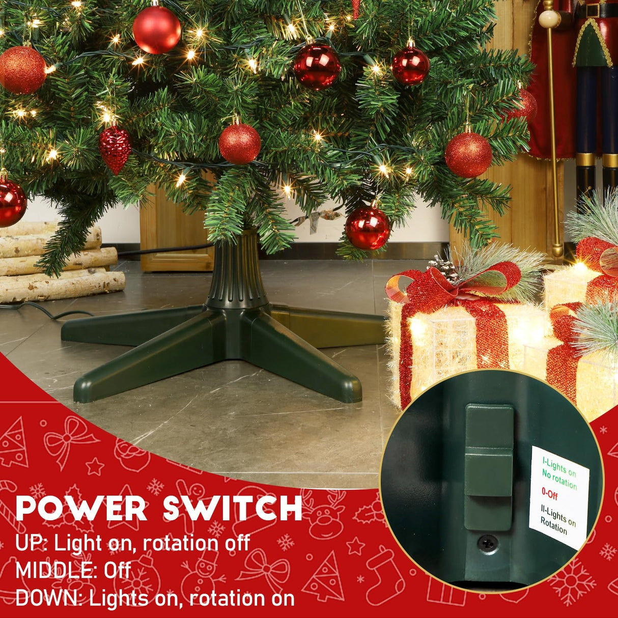 Blissun 360-Degree Rotating Adjustable Christmas Tree Stand, Suitable for Up to 7.8 Feet Artificial Christmas Trees, Dark Green Blissun