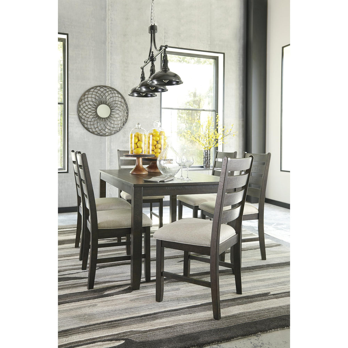 Signature Design by Ashley Rokane 20" Dining Room Table Set with 6 Upholstered Chairs, Brown Signature Design by Ashley