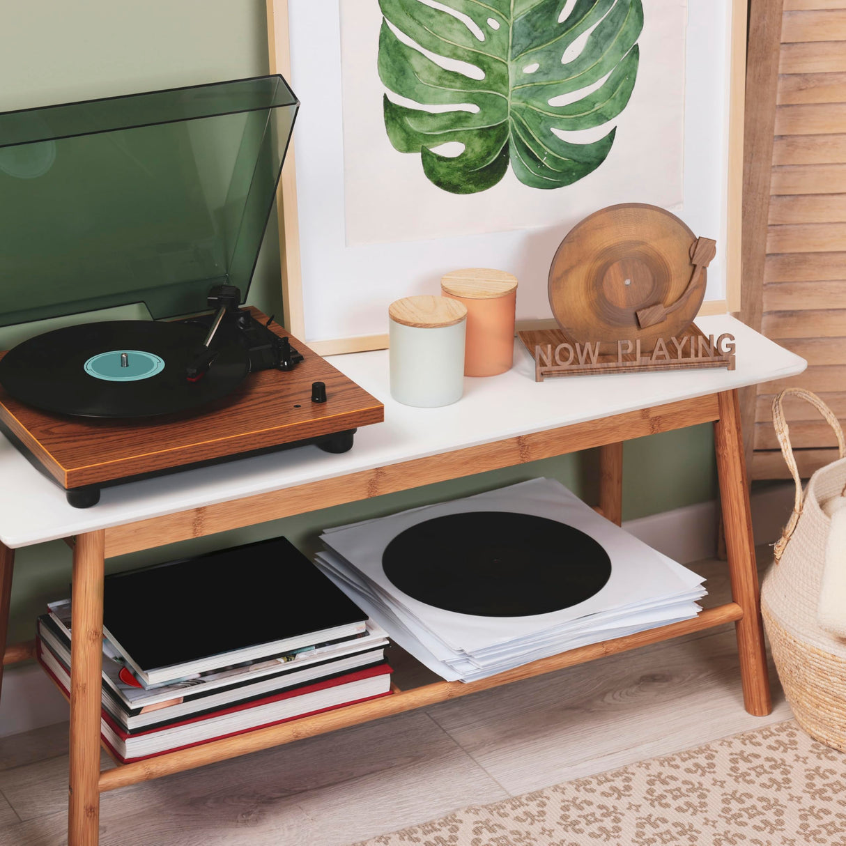 Heather & Willow Now Playing Vinyl Record Holder | Now Playing Vinyl Record Stand Display | Wood Vinyl Record Storage Stands for Albums | Now Spinning Vinyl Accessories Rack Heather & Willow
