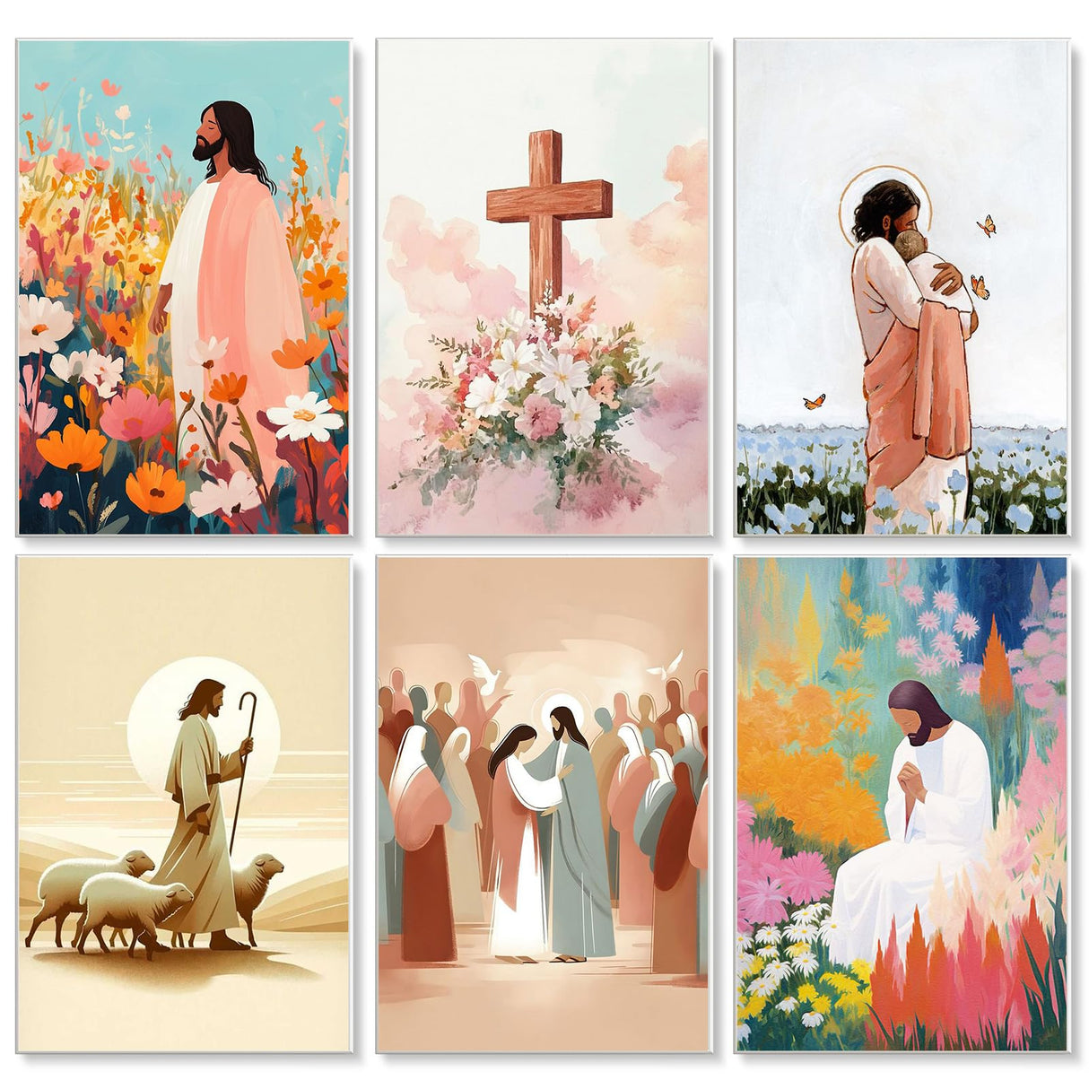 Yezavesu 6 Pack Paint by Numbers Kit for Adults Beginner 8x12 Inch, Jesus Adult Paint by Number Kits on Canvas Without Frame, DIY Acrylic Christ Religious Painting by Numbers for Home Wall Decor Gift Yezavesu