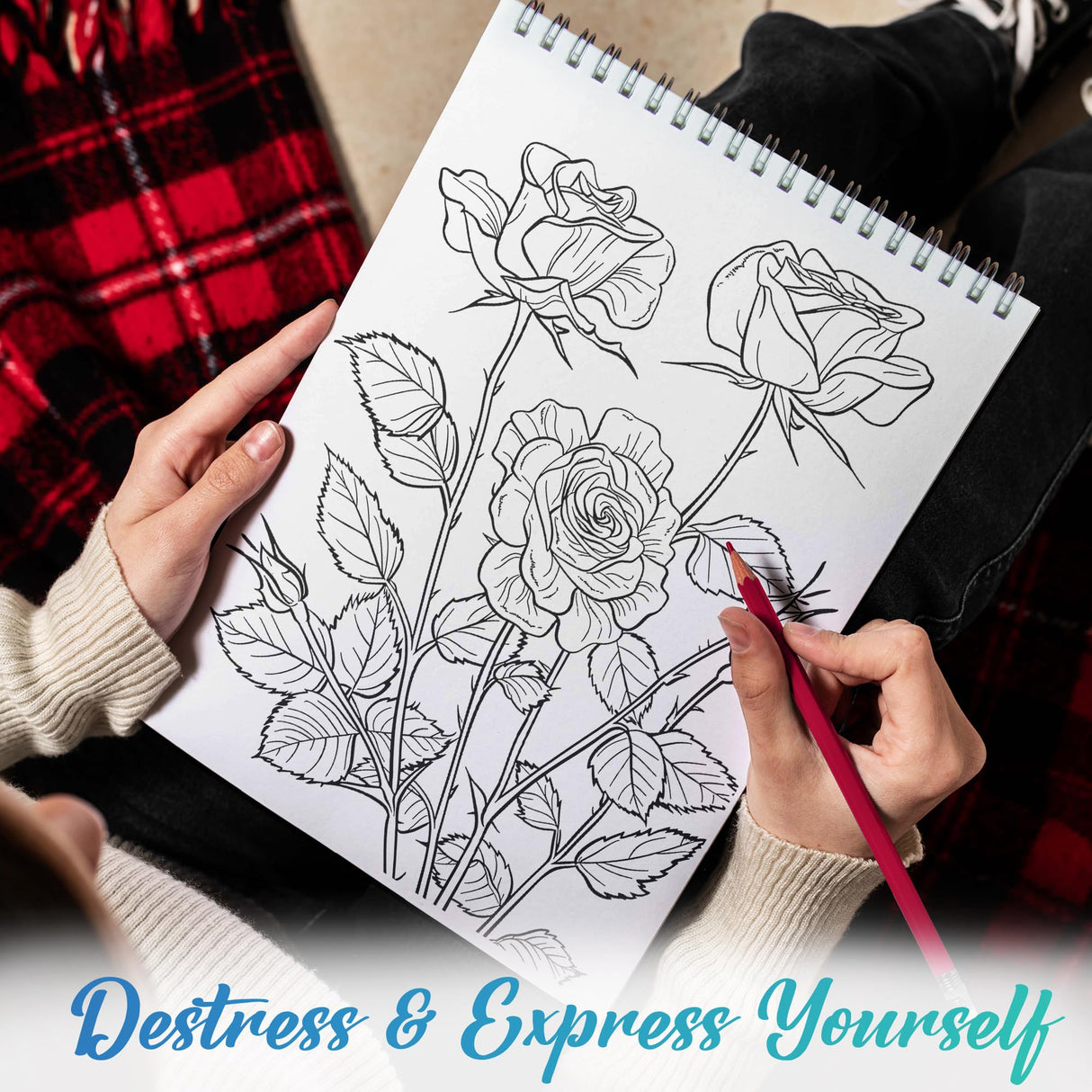 TPLHOUSE Roses Flowers Coloring Book Spiral Bound for Adults, Softcover, 30 Aesthetic Roses Coloring Pages of Charming Garden for Stress Relief and Relaxation TPLHOUSE