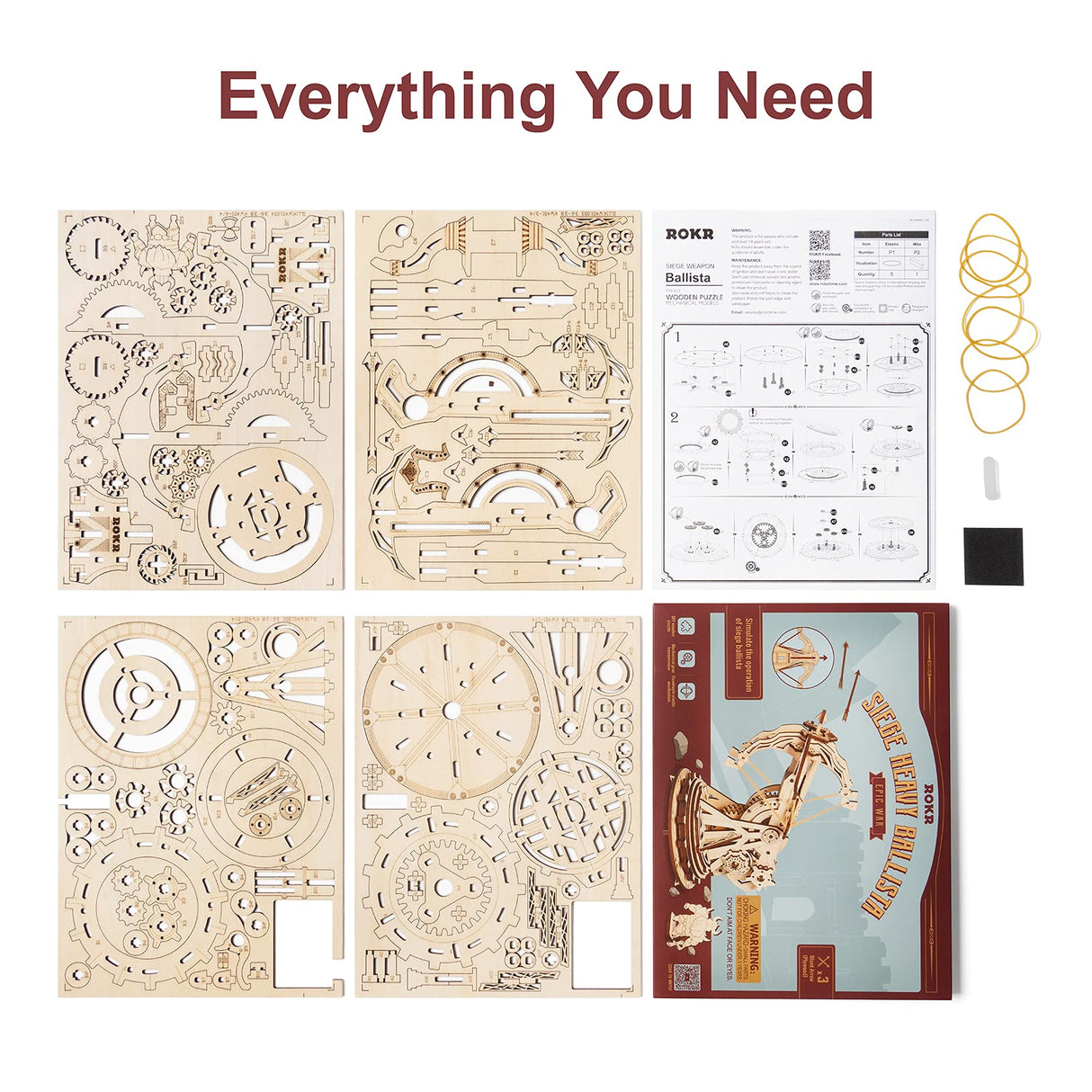 ROKR DIY Wooden Catapult Kit-3D Wooden Puzzle for Adults-Wood Ballista Model Building Kit-STEM Gift for Boys and Girls ROKR