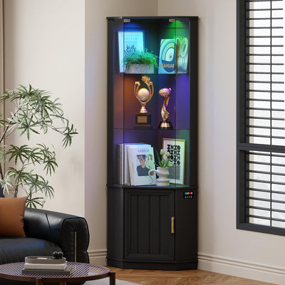 HNEBC 69" Tall Curio Display Cabinet with Glass Door and Movable Shelves,Corner Bookcase with LED Human Sensor Lights,5-Tier RGB Display Case for Collectibles,Bedroom Living Room