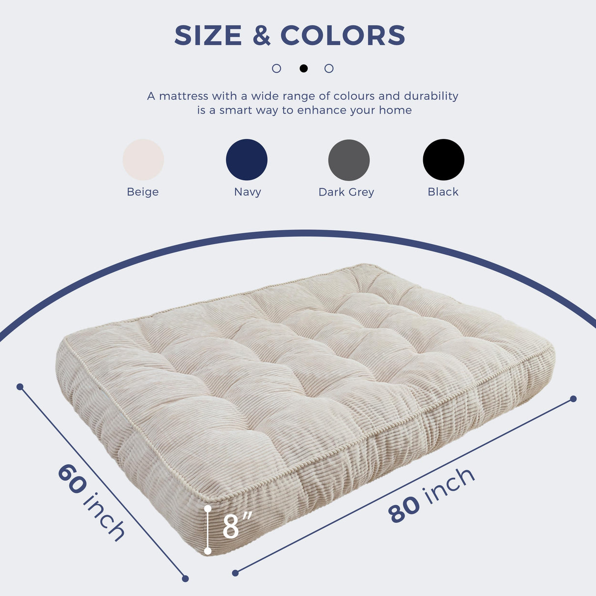 MAXYOYO 8" Futon Mattress Queen Size, Ultra Thick Futons Sofa Couch Bed Tufted Sleeper Sofa Bed, Floor Mattress for Adults, Shredded Foam Filling (Frame Not Included), Beige MAXYOYO