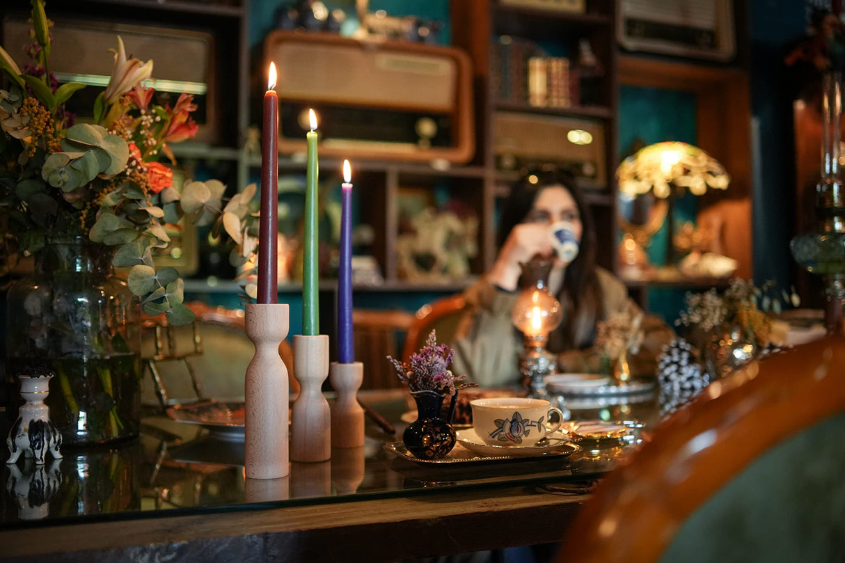 DUHALINE Wooden Candle Pillar Holder Set of 3,Rustic Farmhouse Candle Holder,Handmade Candlestick Holder, Wood Candle Holders, Console Table Decoration Pieces, Luxury Fireplace Candle Holder DUHALINE