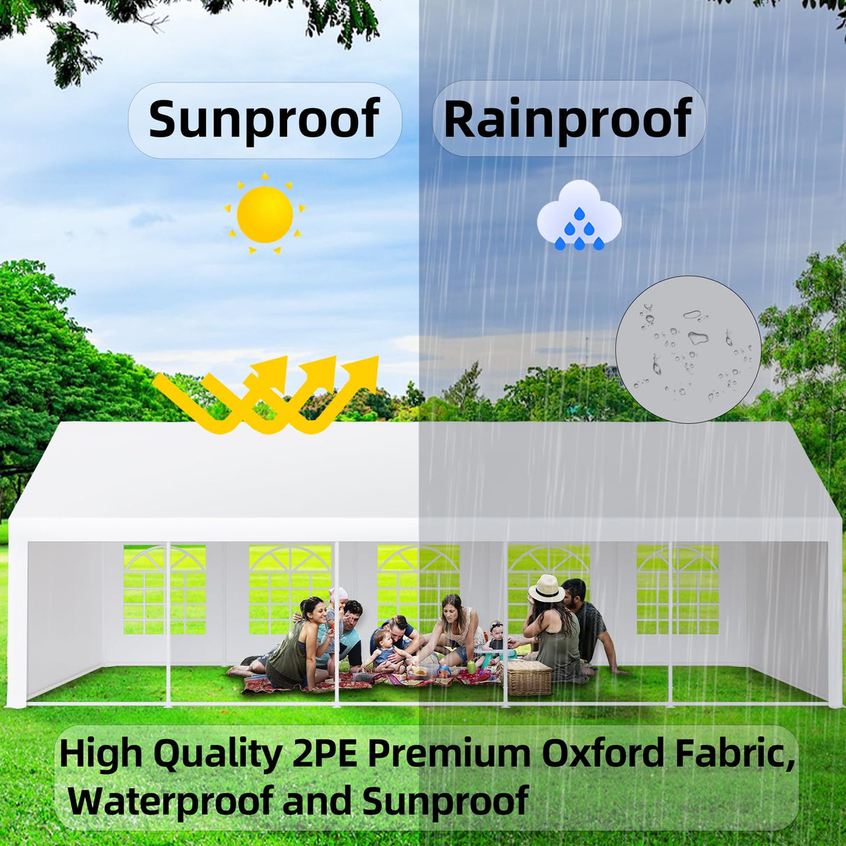 Garvee 20x32 Ft Heavy Duty Party Tent, Heavy Duty Outdoor Wedding Event Tent with Removable Sidewalls & Double Doors, Large Canopy Tent with Large White Roof and 4 Storage Bags for Parties, Weddings Garvee