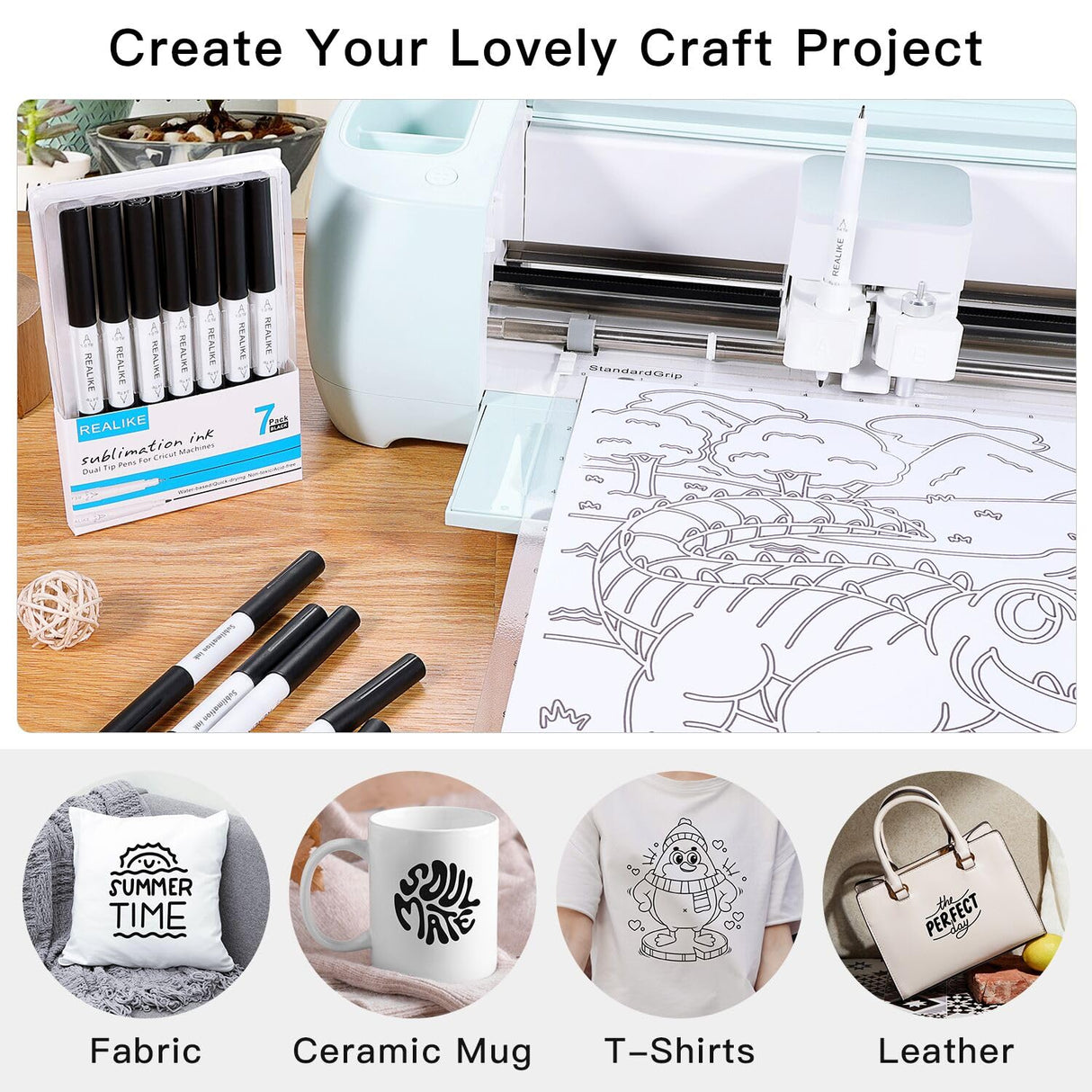 REALIKE Dual Tip Infusible Pens for Cricut Maker 3/Maker/Explore 3/Air 2/Air, Black Pens Set of 7 Pack Dual Tip Sublimation Markers Pens for Cricut Mug Press/Heat Press (0.4 Tip & 1.0 Tip) REALIKE