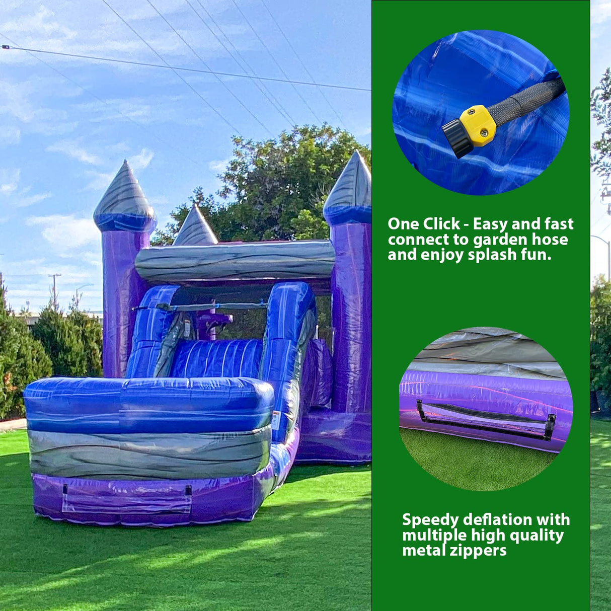 XJUMP Purplish Castle Commercial Grade Premium Marble Color Lightweight Bounce House Water Slide Detachable Pool for Kids and Adults with Blower Basketball Hoop Wet Dry Combo Outdoor Indoor XJUMP