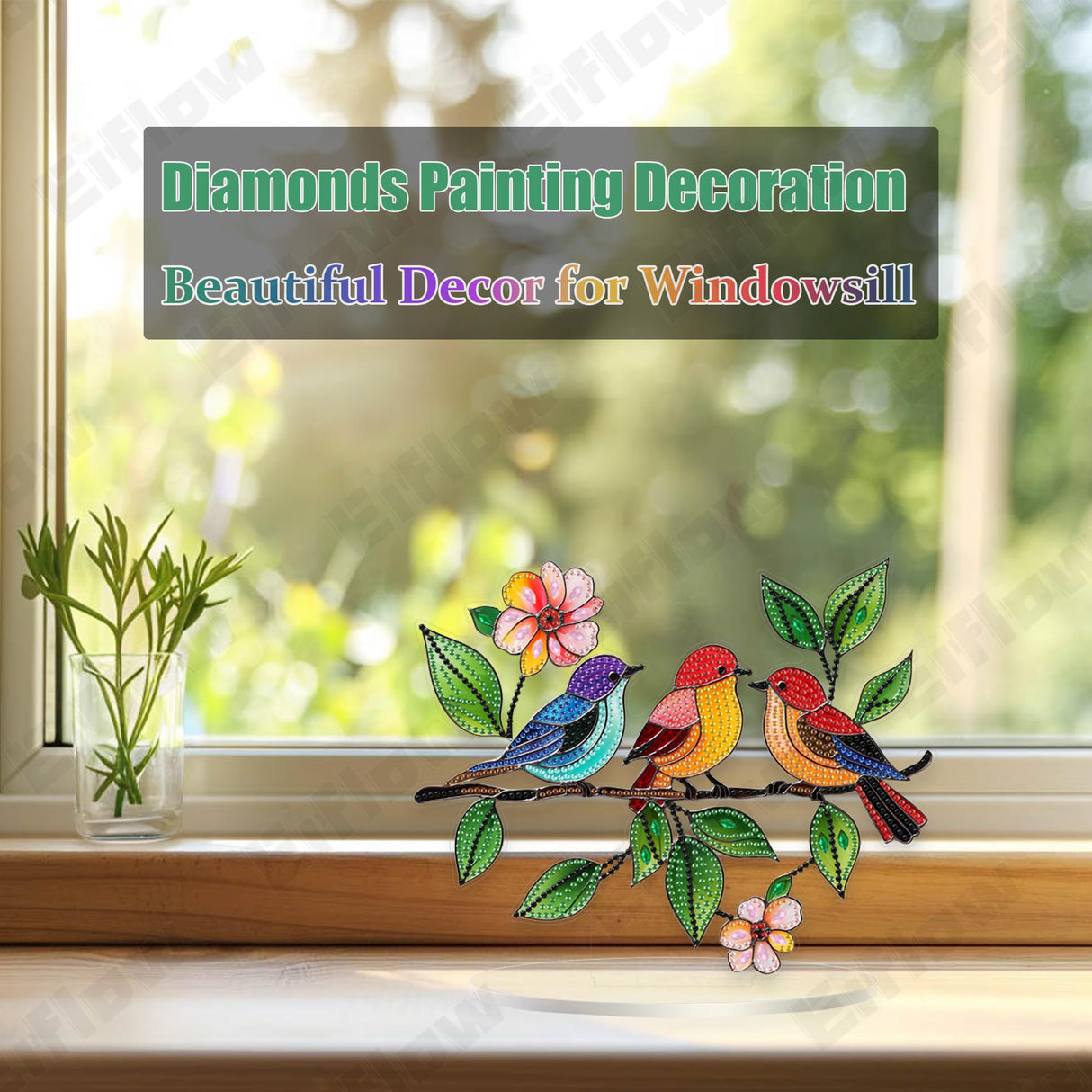 Eiflow Tabletop Special Diamond Art Kit Bird, Stand Up Diamonds Painting Kit for Adults Spring, DIY Acrylic Diamond Desk Placement Board Ornament Eiflow