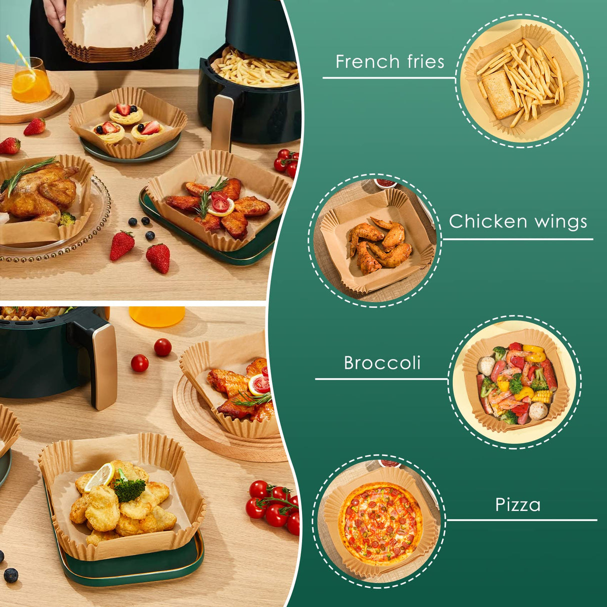 Air Fryer Paper Liners,125Pcs Parchment Paper, Air Fryer Disposable Paper Liner for Microwave, Non-Stick Air Fryer Liners Square Free of Bleach (8IN) vailnd