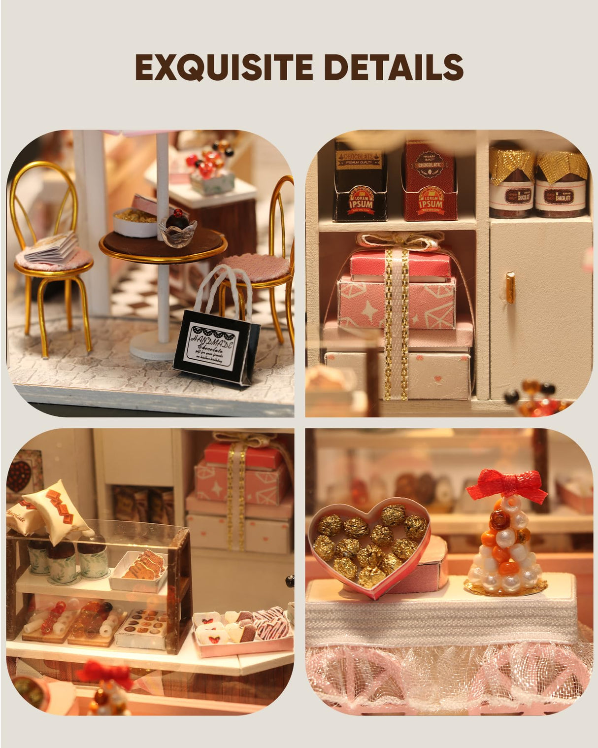 Miniature House Kit, Miniature Dollhouse for Beginners, Mayberry Street Miniatures, Model Building Craft Diorama Kit, Ideal Gifts for Birthday, Easter Christmas(Chocolate Shop) Flybean