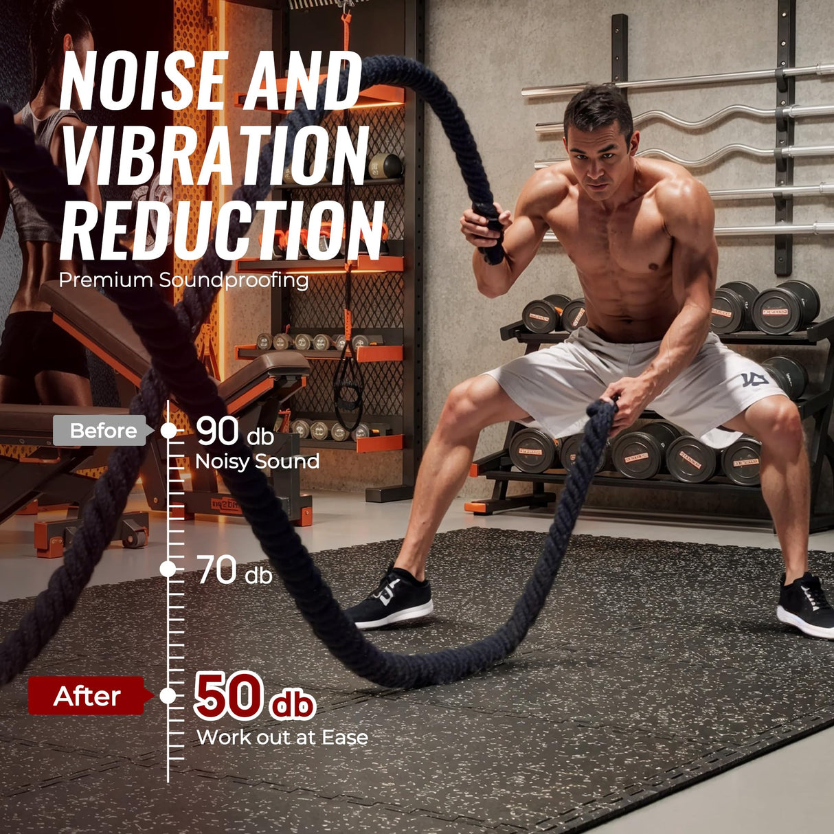 SUPERJARE 0.79'' Extra-Thick Exercise Equipment Mats, 12 Pcs 48 Sq Ft Rubber Top Floor Tiles with High Density EVA Foam, Interlocking Gym Flooring for Home Gym, Workout Mat, Black/Grey SUPERJARE