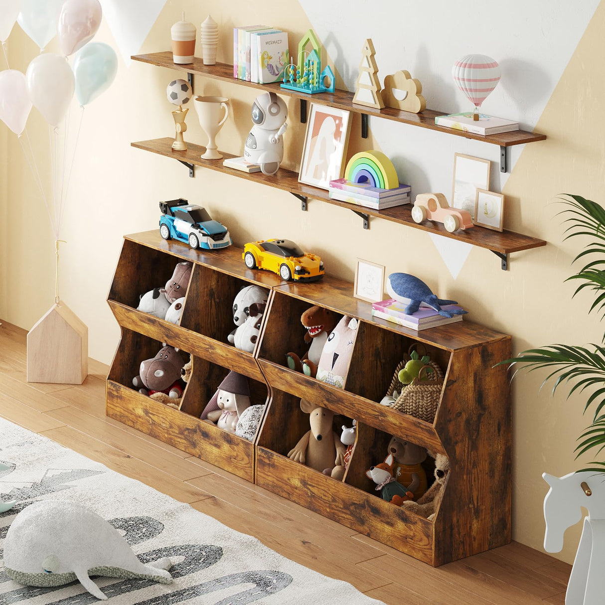 Kids Multifunctional Wooden Bookshelf & Toy Storage Cabinet in Rustic Brown DINZI LVJ