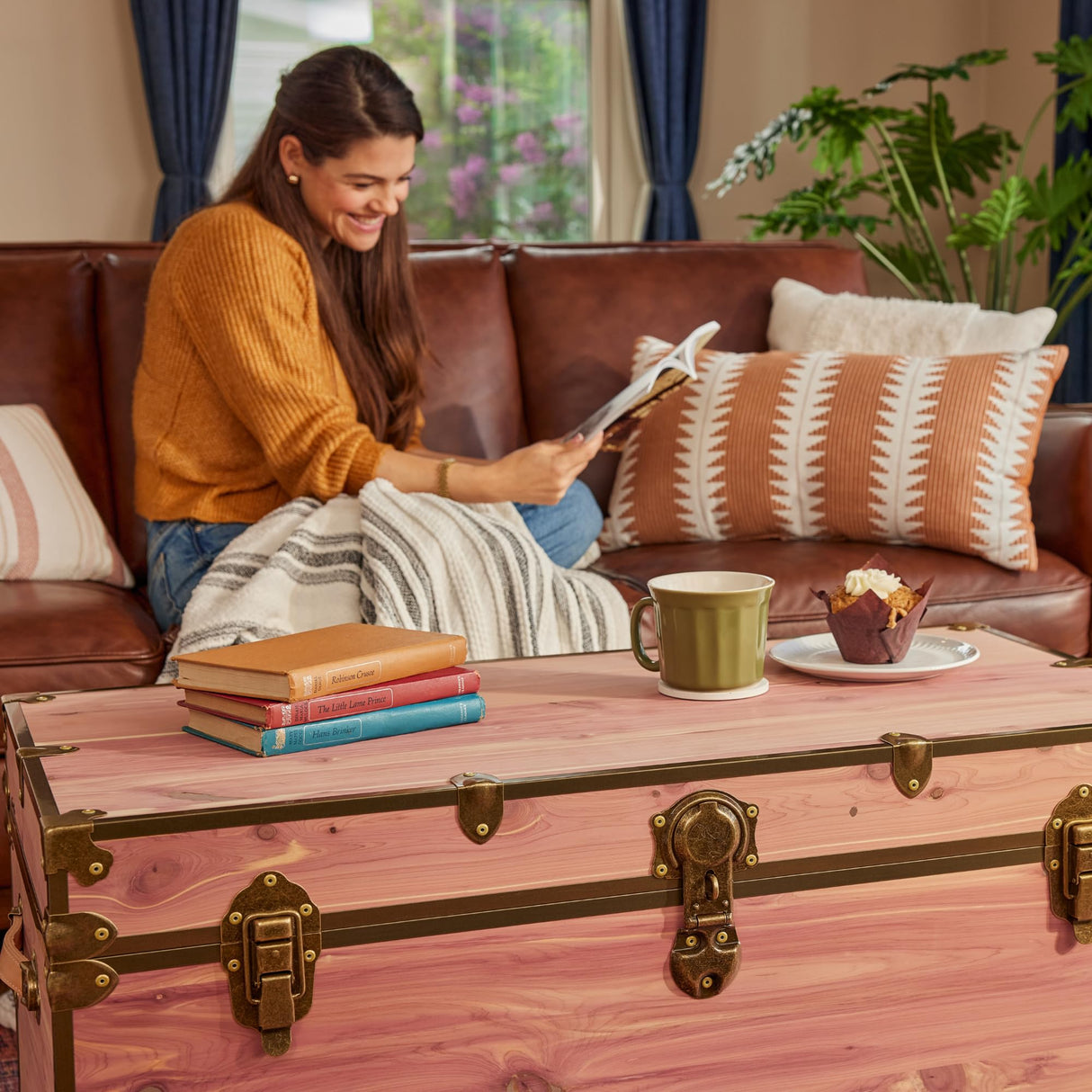 Rhino Trunk & Case Knotty Cedar Chest with Antique Brass Hardware – 32"x18"x14" Large Storage Box, Coffee Table, End of Bed Trunk or Entryway Storage Bench Furniture – USA-Made, Heirloom Aesthetic Rhino Trunk & Case