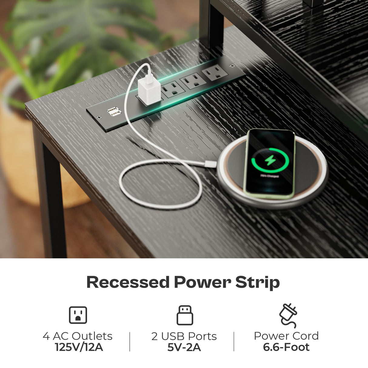 Huuger Reversible L-Shaped Gaming and Office Desk with LED Lighting, Power Outlets, and Drawers in Black Huuger