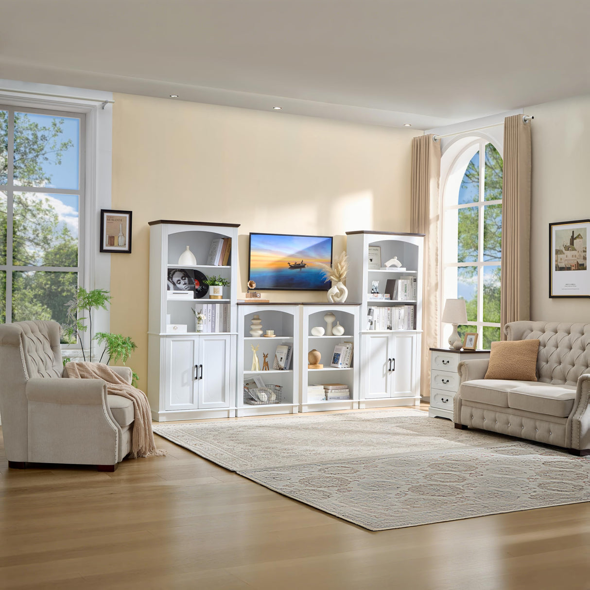 White 5 Tier Book Shelf and Bookshelf with Storage Cabinet Doors, 72 Inch Tall Bookcase, Wooden Cube Storage Organizer, Kids Bookshelf, Display Cabinet for Bedroom Furniture, Living Room, Pantry LIDYUK