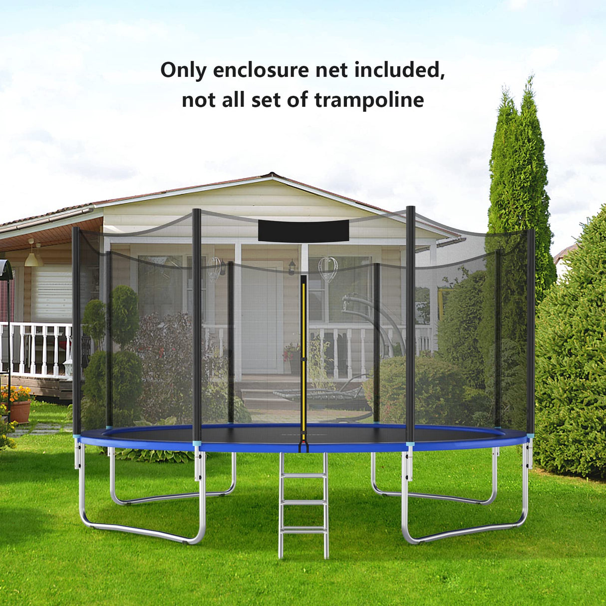 Goplus Trampoline Safety Net for 8FT 10FT 12FT 14FT 15FT 16FT Round Frame Trampoline, Weather-Resistant Replacement Enclosure Net with Double-Headed Zipper, Hooks, Net Only (15FT-6 Poles-19 Hooks) Goplus