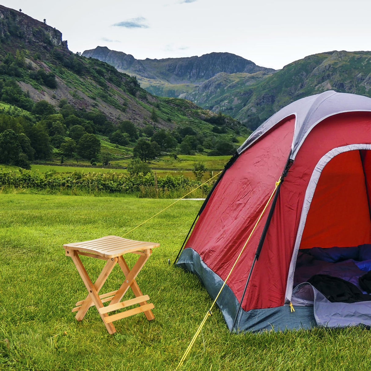 ZEAYEA 12 Inch Bamboo Folding Step Stool, Portable Shower Foot Rest Stool Bath Chair for Leg Shaving, Spa, Sauna, Collapsible Fishing Stool for Outdoor Fishing Camping, Fully Assembled ZEAYEA