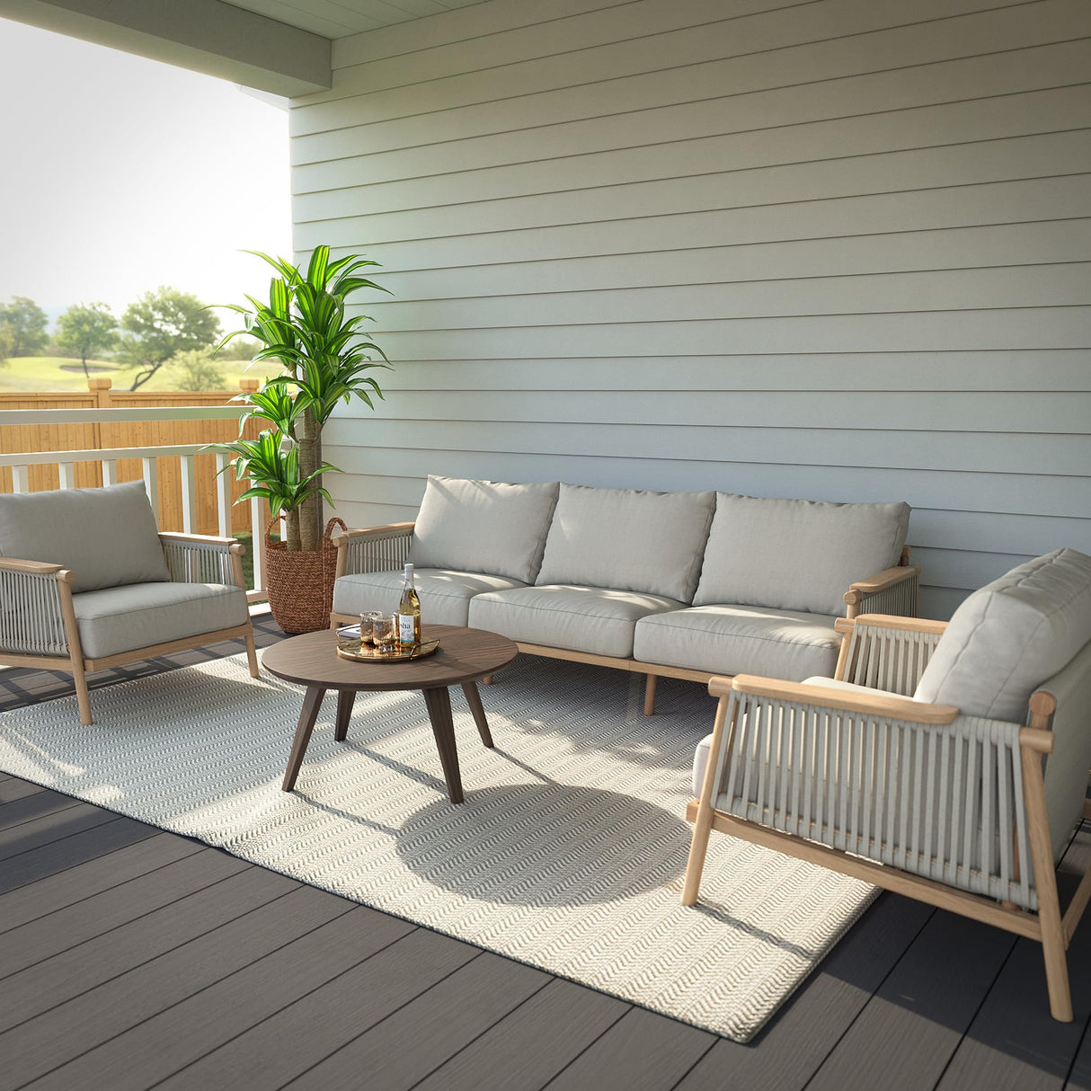 Acanva Modern All-Weather Aluminum Outdoor Patio Sofa with Thick Cushions, Olefin Fabric Sunroom Backyard Furniture, Couch Light Khaki Acanva