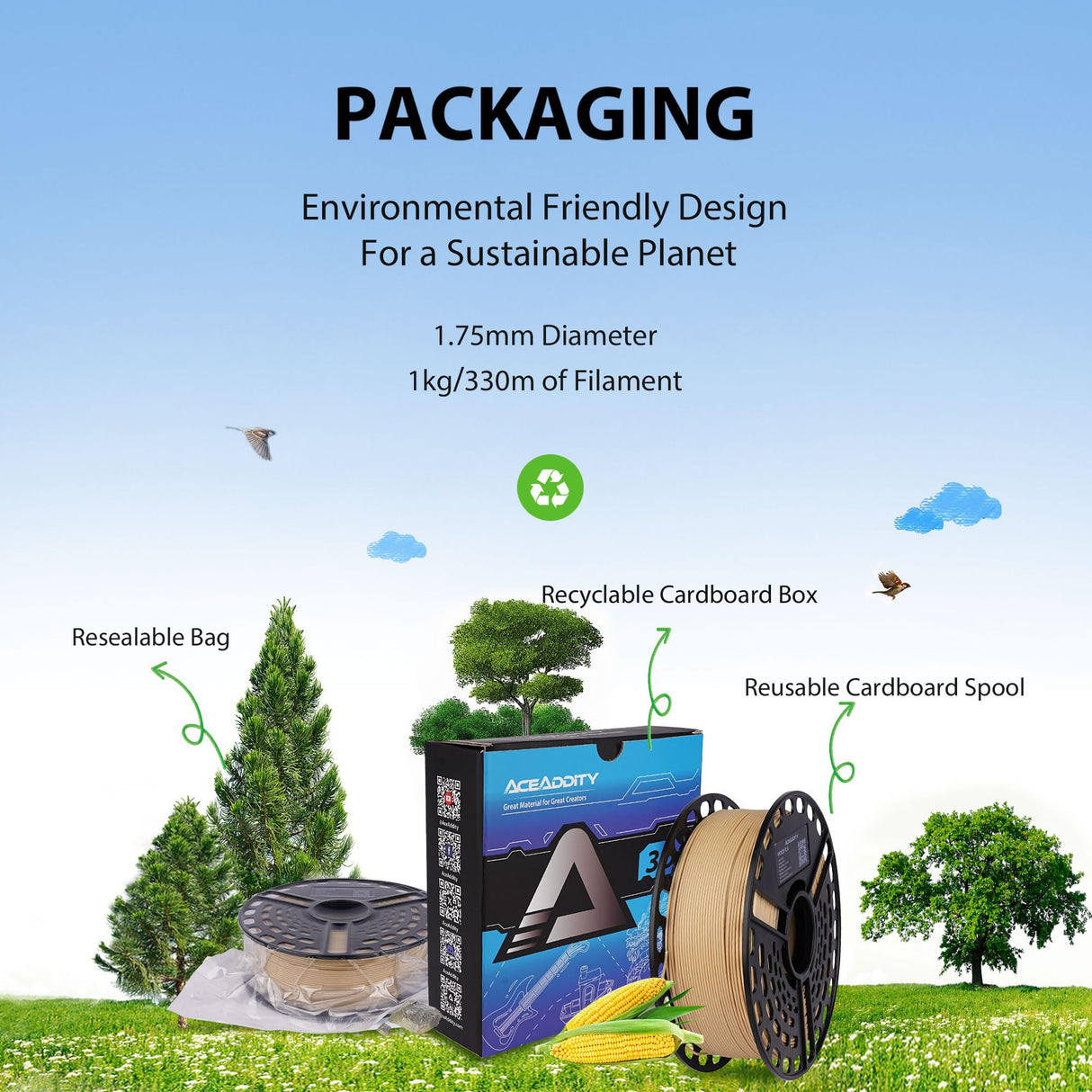 AceAddity Wood PLA 3D Printer Filament, 30% Real Wood, Dimensional Accuracy +/- 0.02 mm, 1 kg Spool, 1.75 mm Aceaddity