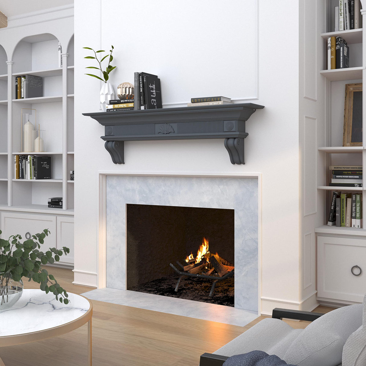 Pearl Mantels ARYB72416 Elegantly Detailed Wood Mantel Shelf, 72", Unfinished Pearl Mantels