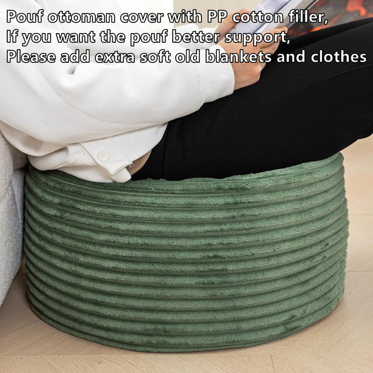 Stuffed Pouf Ottoman with High Density Foam Filler Plush Fiber Ottoman Poufs Pouf Stool Ottoman Round Foot Stool Storage Ottoman 20 x 12 Inches Floor Pouf Ottoman Foot Rest for Living Room Green AbunHeri