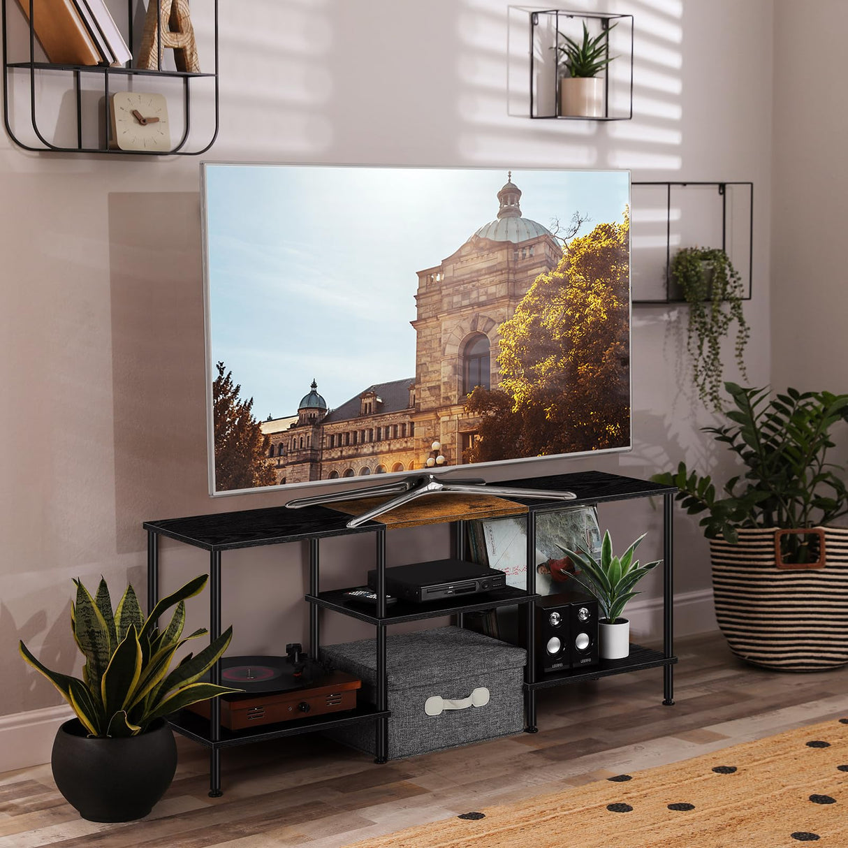 TV Stands for Living Room 50 inch TV Stand with Power Outlet Entertainment Center with Storage 3 Tier TV Console Table for 50 43 40 32 inch TV, Black Luplom