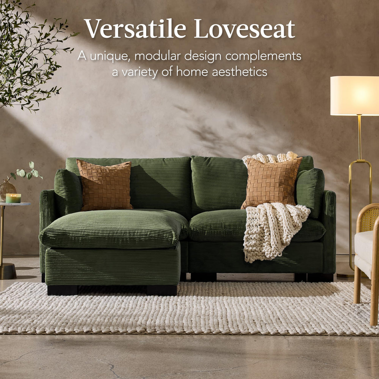 Best Choice Products Modern Loveseat Sofa for Living Room, Corduroy Recliner, Removable Cover, Spring Cushions, Solid Wood Frame, Easy Assembly for Small Spaces, 82in – Moss Green Best Choice Products