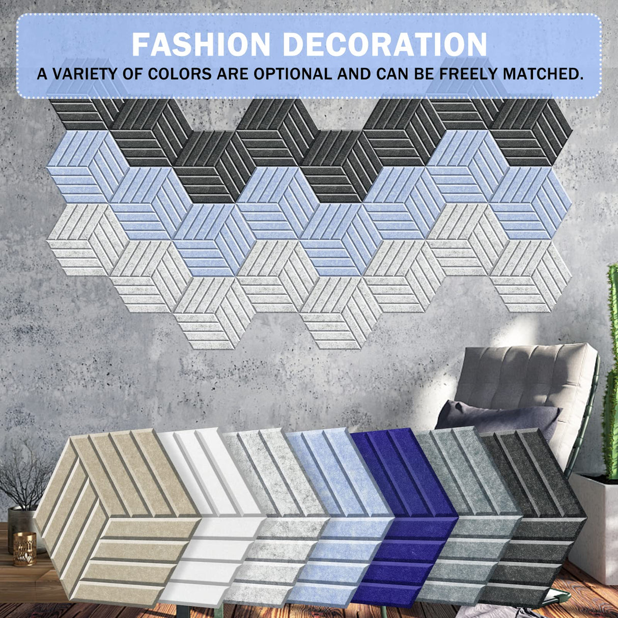 SHJADE 12 Pack Acoustic Panel Self-Adhesive, 14" X 12" X 0.4"High Density Sound Proof Padding, Hexagon Sound proof Insulation Beveled Edge Wall Tiles(White) SHJADE