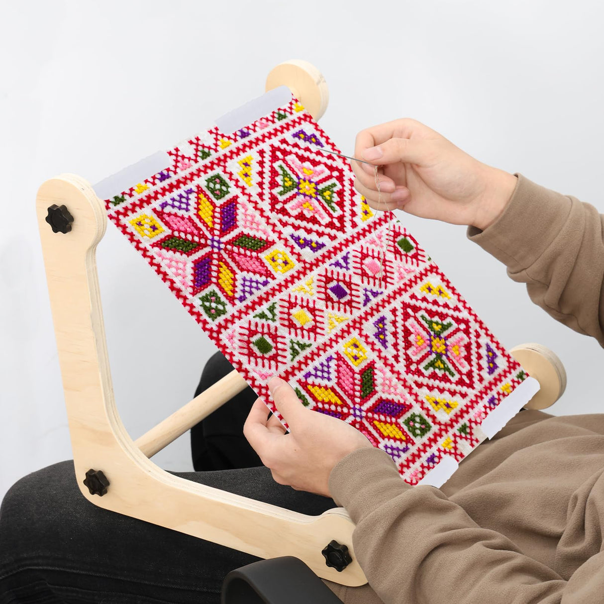 Adjustable Embroidery Table Stand,Cross Stitch Hoop Stand,Wood Embroidery Holder,Cross Stitch Frame for Lap or Table Top Cross Stitch or Tapestry Needlepoint Embroidery,2 Sizes Rod ( 11.8" and15.75) YEXEXINM