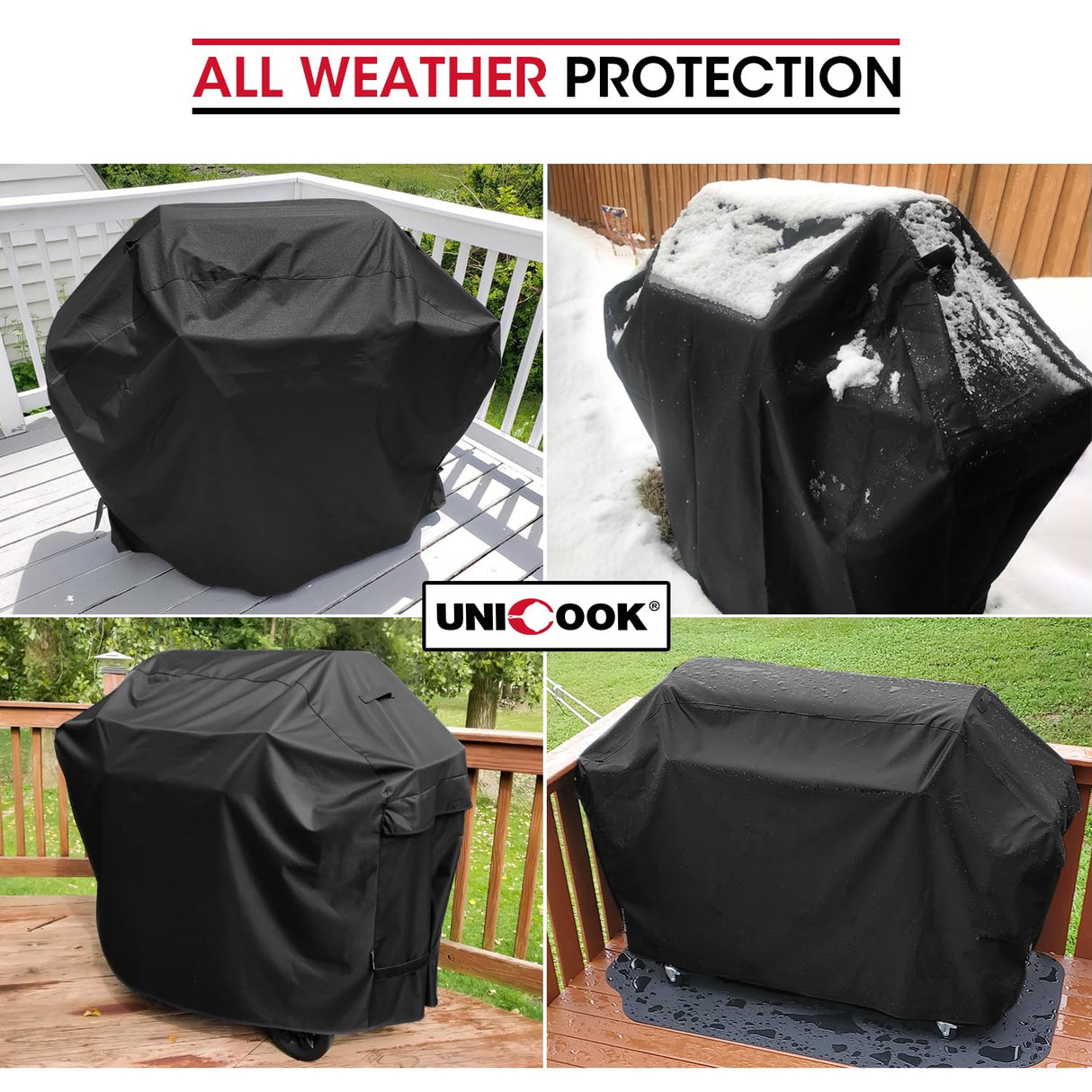Unicook Heavy Duty Waterproof Barbecue Gas Grill Cover, 65-inch BBQ Cover, Special Fade and UV Resistant Material, Durable and Convenient, Fits Grills of Weber Char-Broil Nexgrill Brinkmann and More Unicook