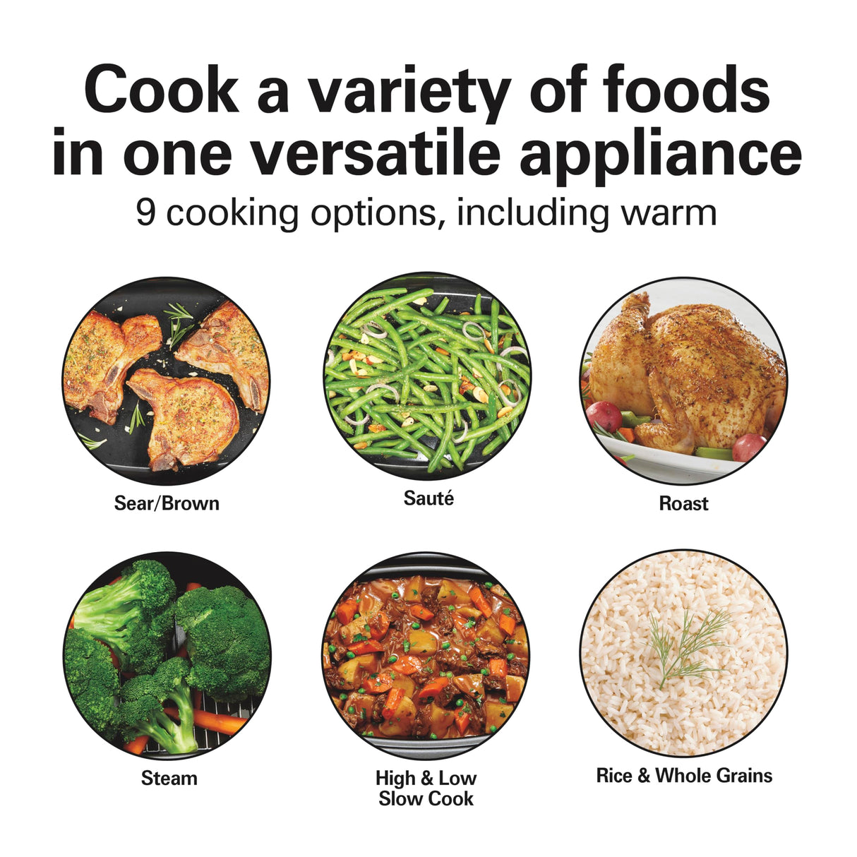 Hamilton Beach 6 Quart 9-in-1 Programmable Slow Cooker with Sear, Browning, Rice, Steam, Sauté, Roast Delay Start & Keep Warm Functions, Nonstick PFAS-Free Dishwasher Safe Crock, Black (33604) Hamilton Beach