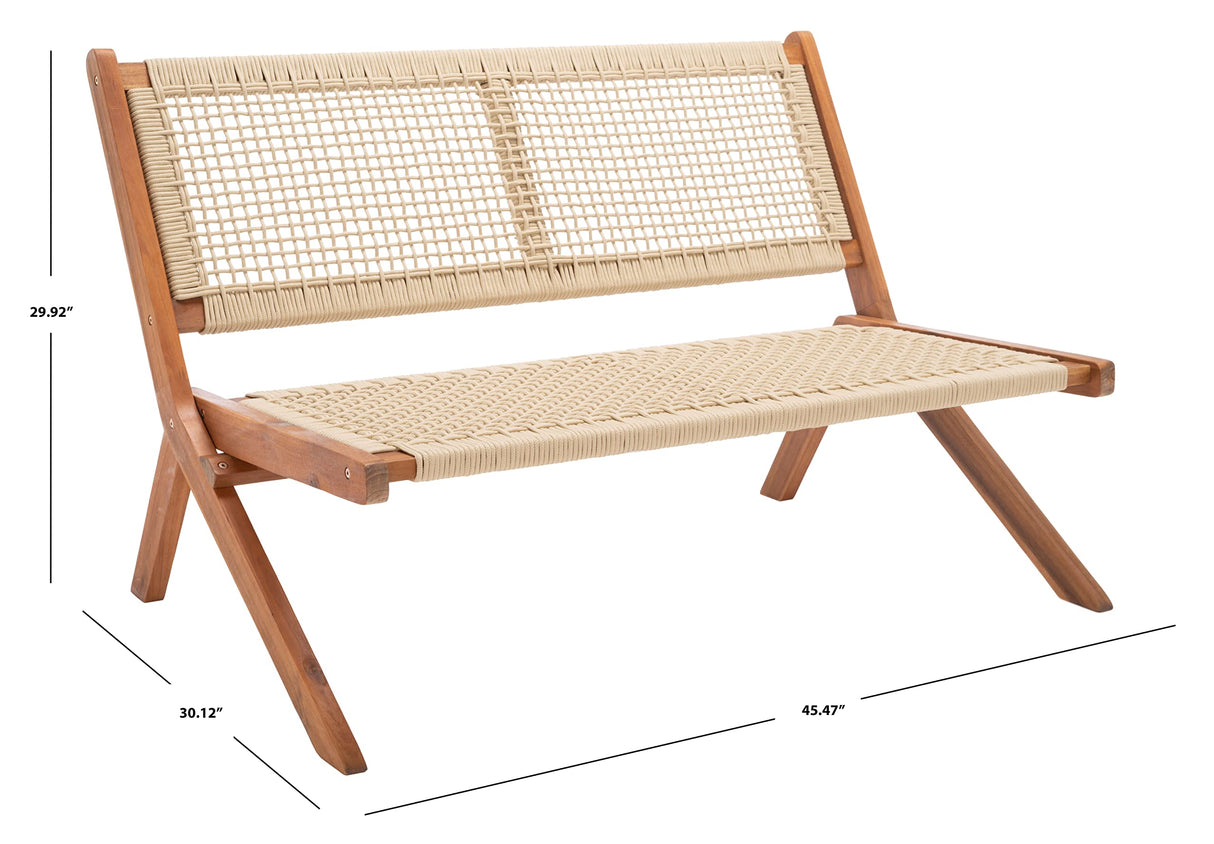 SAFAVIEH Outdoor Collection Kobina Natural Acacia Wood/Natural Rope Foldable Bench (Fully Assembled) SAFAVIEH