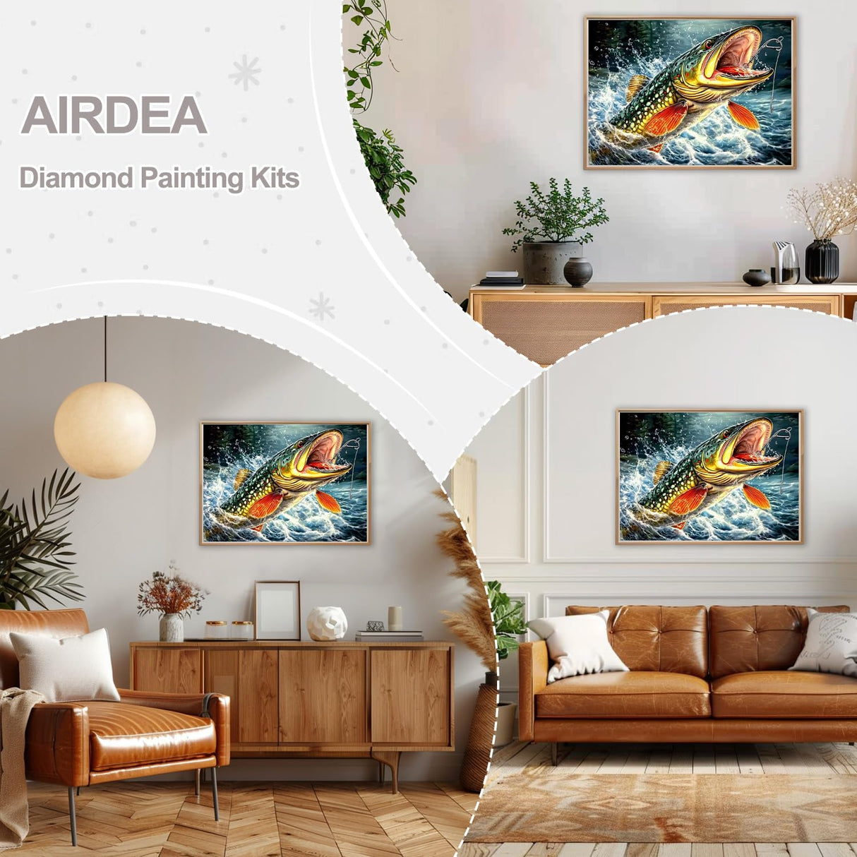 AIRDEA Diamond Art Paintings Kits for Adults,Fish DIY Gem Art Kits for Beginner,12x16 in,Big Fish,Round Full Drill AIRDEA