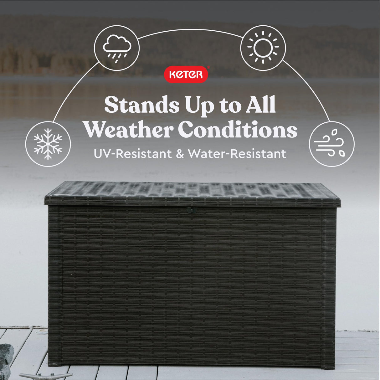 Keter Java XXL 230 Gallon Resin Rattan Look Large Outdoor Storage Deck Box for Patio Furniture Cushions, Pool Toys, and Garden Tools, Dark Grey Keter