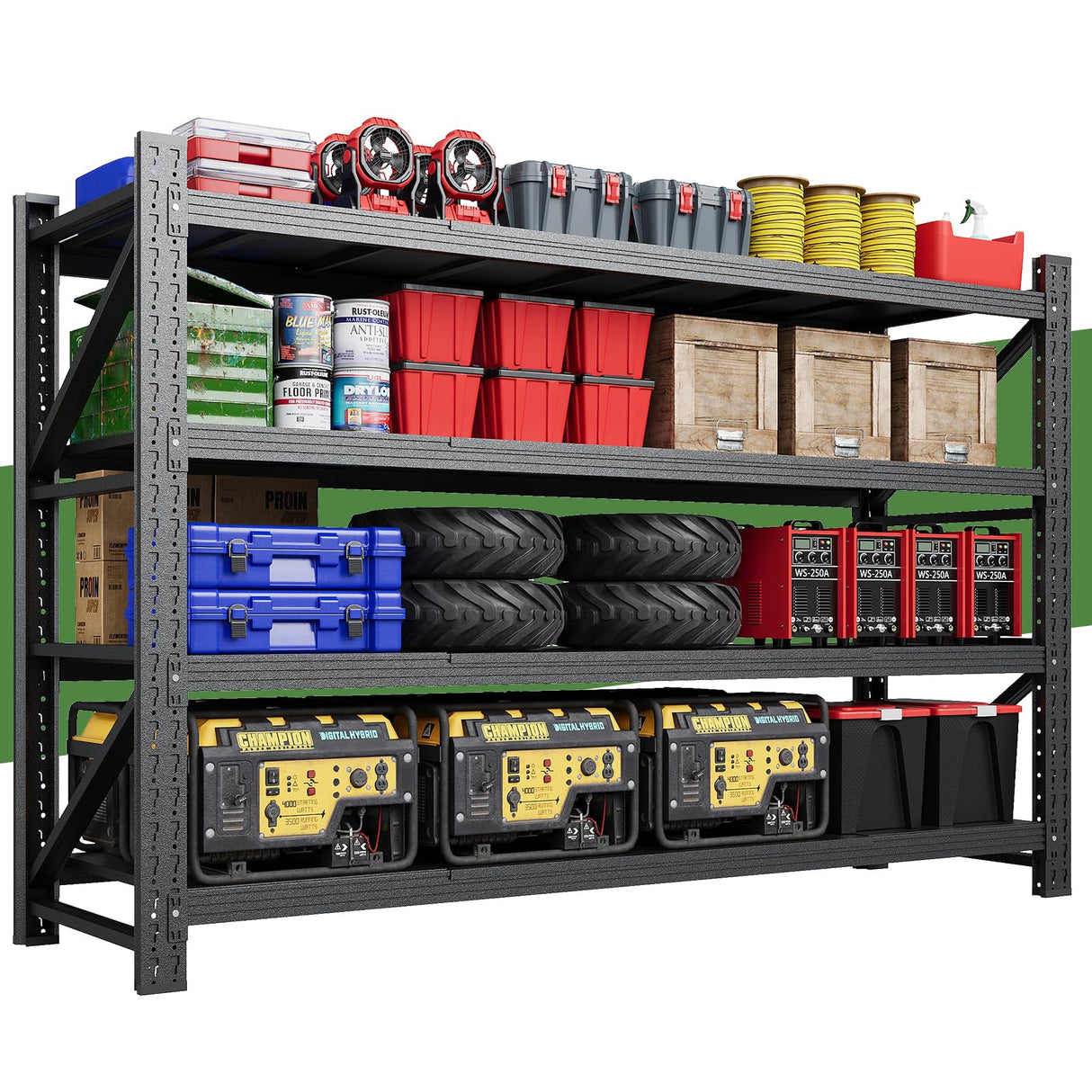 70" H Metal Garage Shelving 5000LBS Capacity Heavy Duty 4-Tier Adjustable Shelves Industrial Shelves Heavy Tools Utility Rack Shelf for Basement/Garage/Warehouse/Shop Black 71"W x 24"D x 69"H STANI