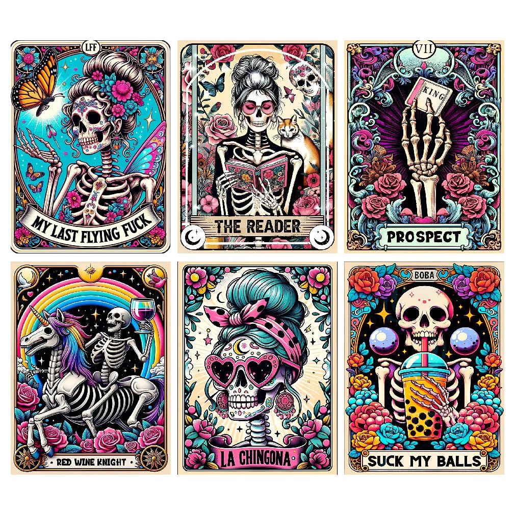 LWZAYS 6 Packs DIY Skull Diamond Painting Kits for Adults, Halloween Skull Tarot Diamond Art Kits for Beginners, Full Round Dots Diamond Arts and Crafts for Home Wall Decor Gifts(12x16 inch) LWZAYS