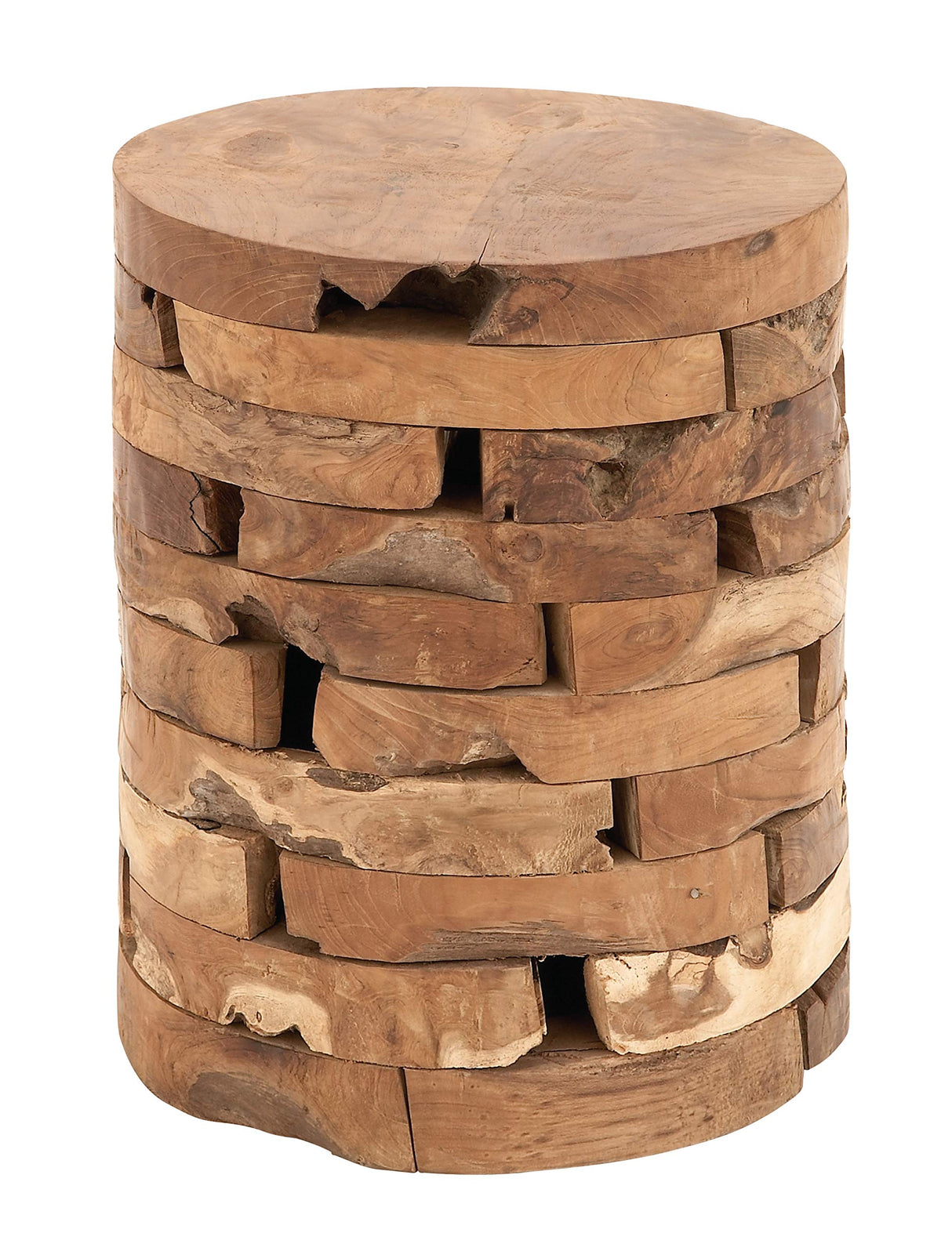 Deco 79 Teak Wood Handmade Side End Accent Table Live Edge End Table with Brick Inspired Design, Side Table 14" x 14" x 18", Light Brown Deco 79