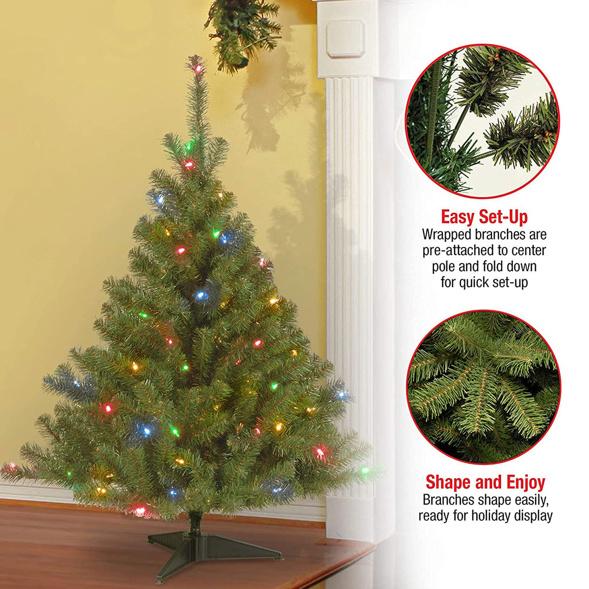 National Tree Company Pre-Lit Artificial Medium Christmas Tree, Green, Kincaid Spruce, Multicolor Lights, Includes Stand, 4 Feet National Tree Company