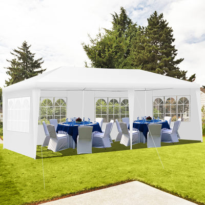 Tangkula 10x20 Ft Canopy Tent, Heavy Duty Party Tent with 4 Removable Sidewalls, Wind Ropes, Ground Stakes, Outdoor White Wedding Tents for Parties, Events, Backyard