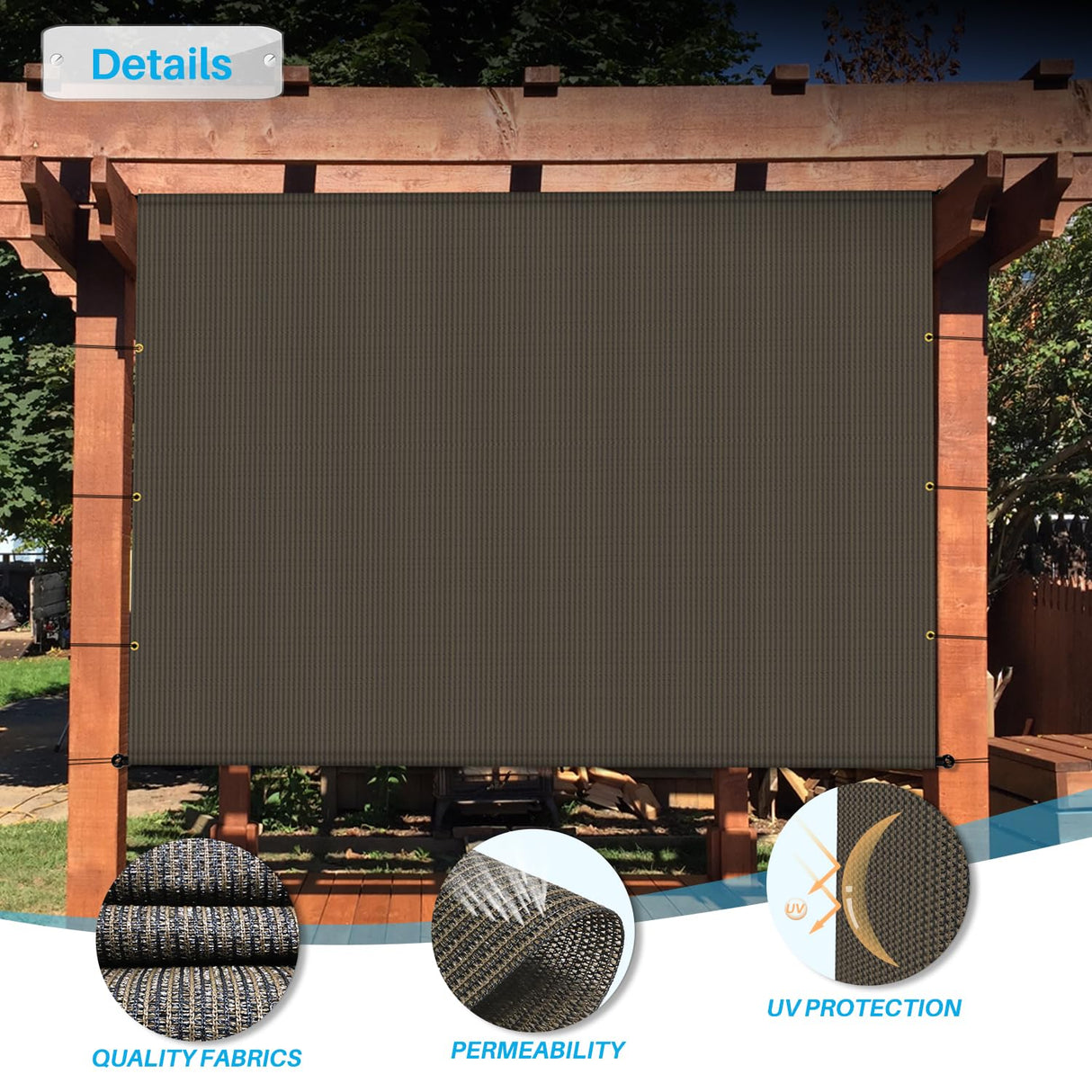Patio Paradise 7' x 15' Pergola Canopy Replacement Cover Shade Cloth with Grommets Weighted Rods Outdoor Sun Shade Screen UV Block for Gazebo Backyard Deck Porch Balcony, Brown Patio