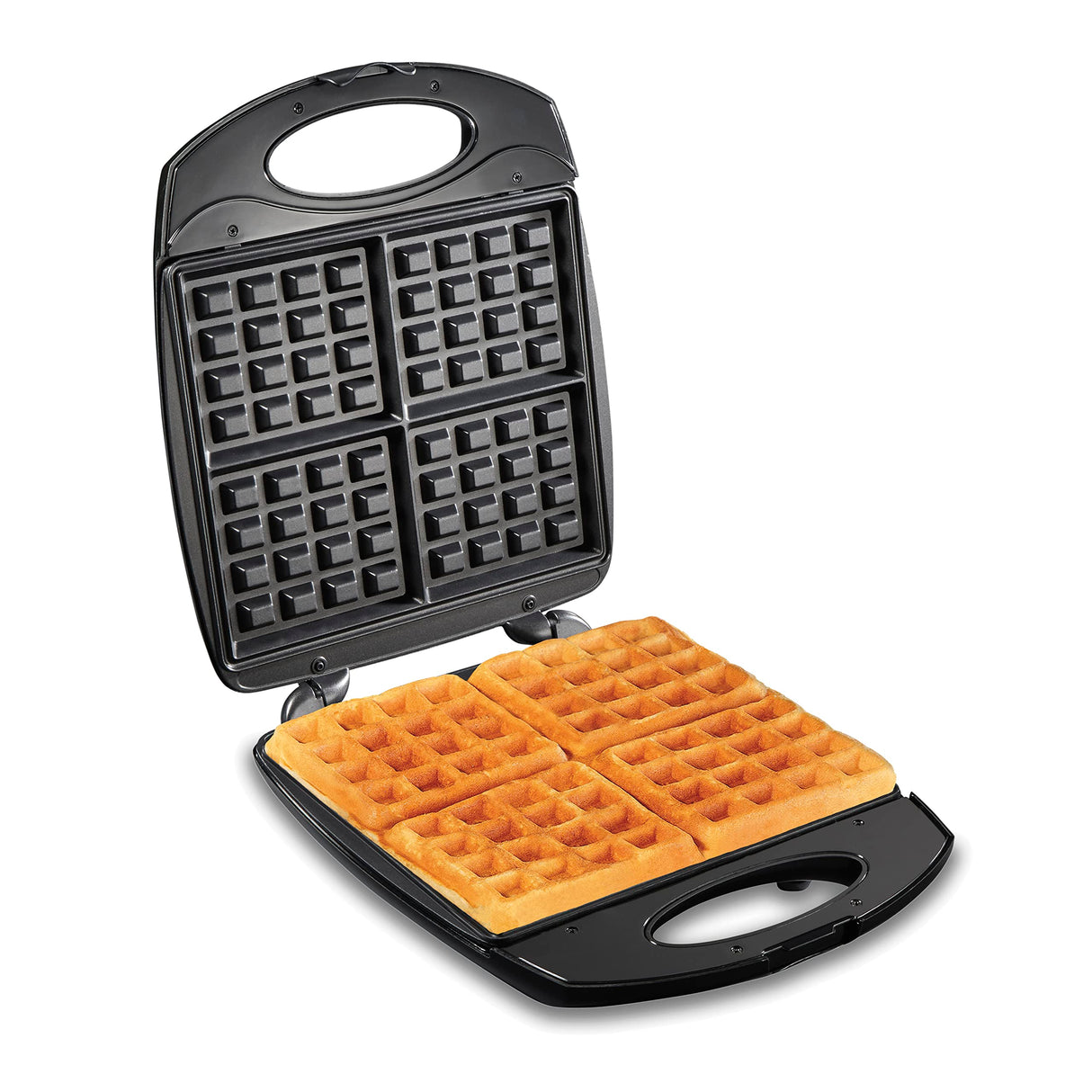Hamilton Beach Non-Stick Belgian Waffle Maker with Indicator Lights, Makes 4 4" x 5" Mini Waffles, Hashbrowns or Keto Chaffles at Once, Compact Design for Easy Storage, Black & Stainless Steel (26020) Hamilton Beach