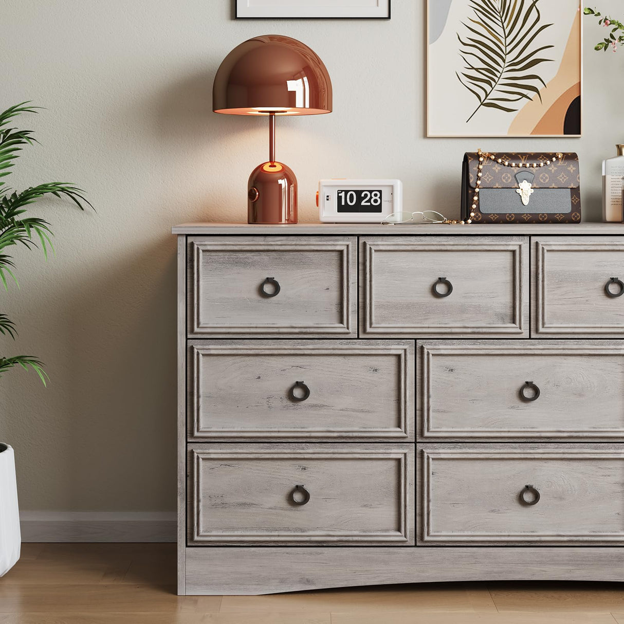 Modern 10 Drawer Dresser, Dressers for Bedroom, Chest of Drawers Closet Organizers and Storage Clothes - Easy Pulls Handle, Textured Borders Living Room, Hallway, Gray LGHM