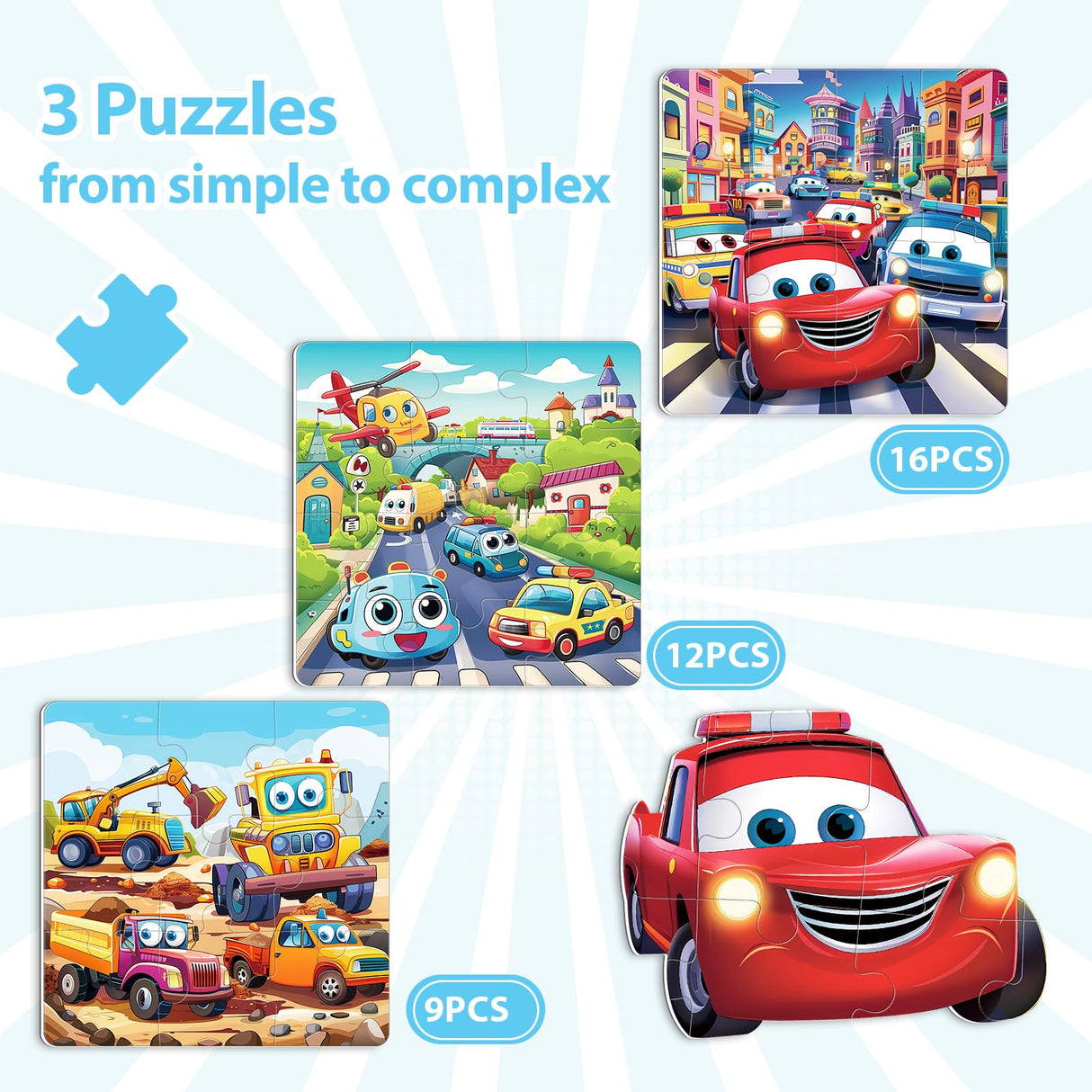 Magnetic Puzzles for Toddlers 3-5, 9-12-16 Pieces Car Puzzles for Kids Ages 4-6 Kids Puzzles Educational Learning Magnet Travel Puzzles Road Trip Activities Toys for 2 3 4 5 6 Year Old Boys and Girls Jeacirio
