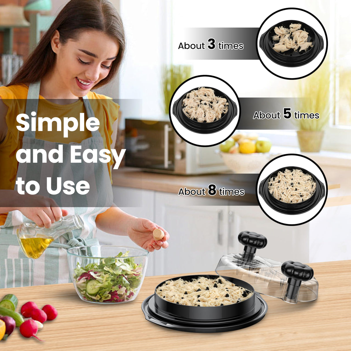 Chicken Shredder Tool Twist Large - 10'' Pro Meat Shredders for Chicken Breast,Visible Kitchen Gadgets Grinder Machine with Brush,Strong Anti-Slip Strip,Ergonomic Handle,BPA Free (Black) Beiyunee